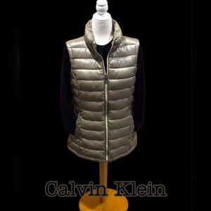 CALVIN KLEIN Metallic Gold Polyester Filled Puffer Vest Size Medium